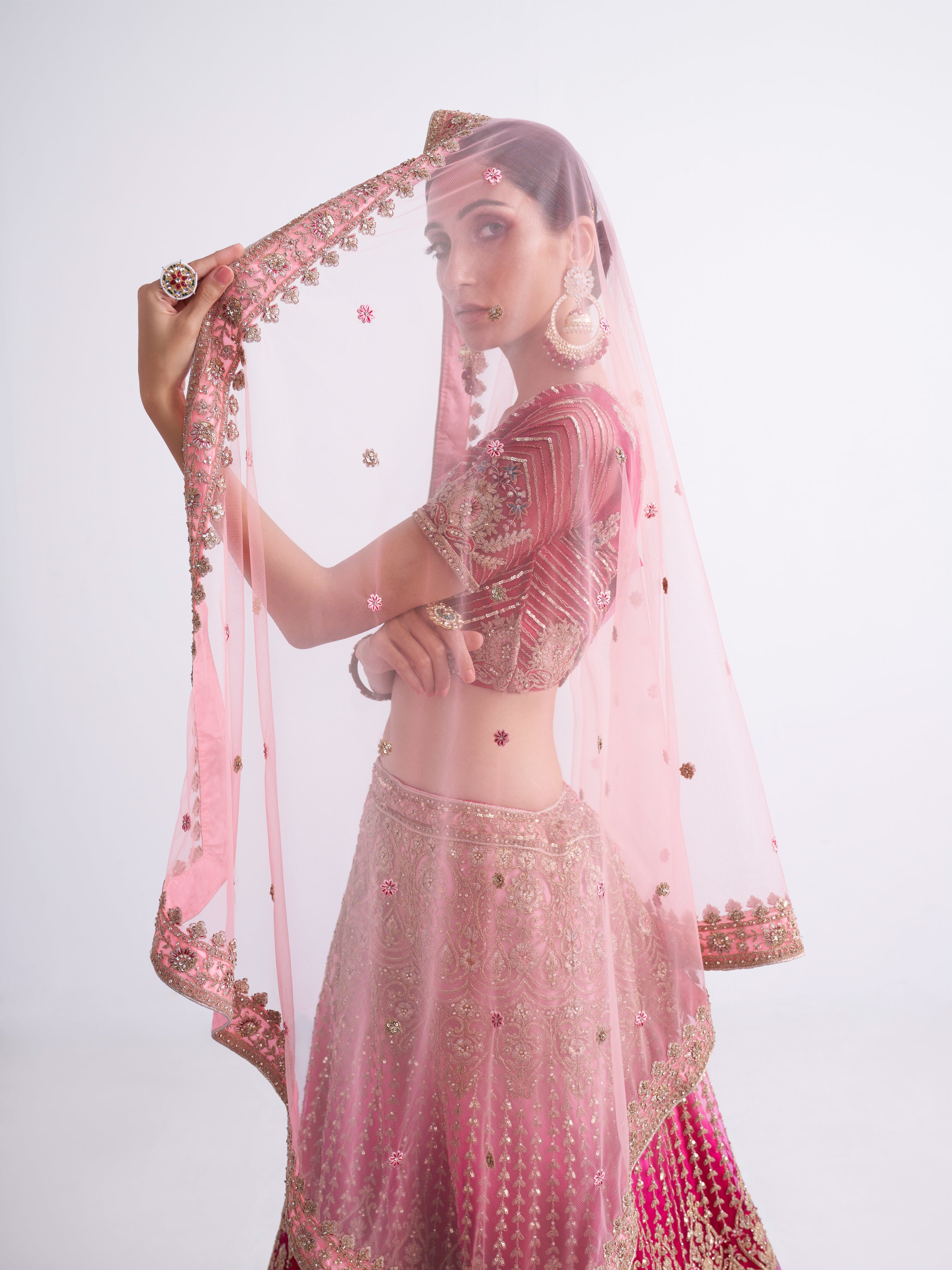 Alizeh Bridal Heritage Premium Shaded Rani Heavy Embroidered Net Designer Lehenga