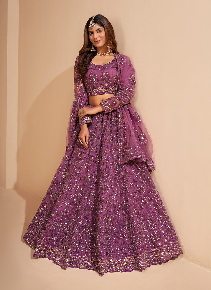 ALIZEH PINK COLOUR EMBROIDERED STONE WORK LEHENGA