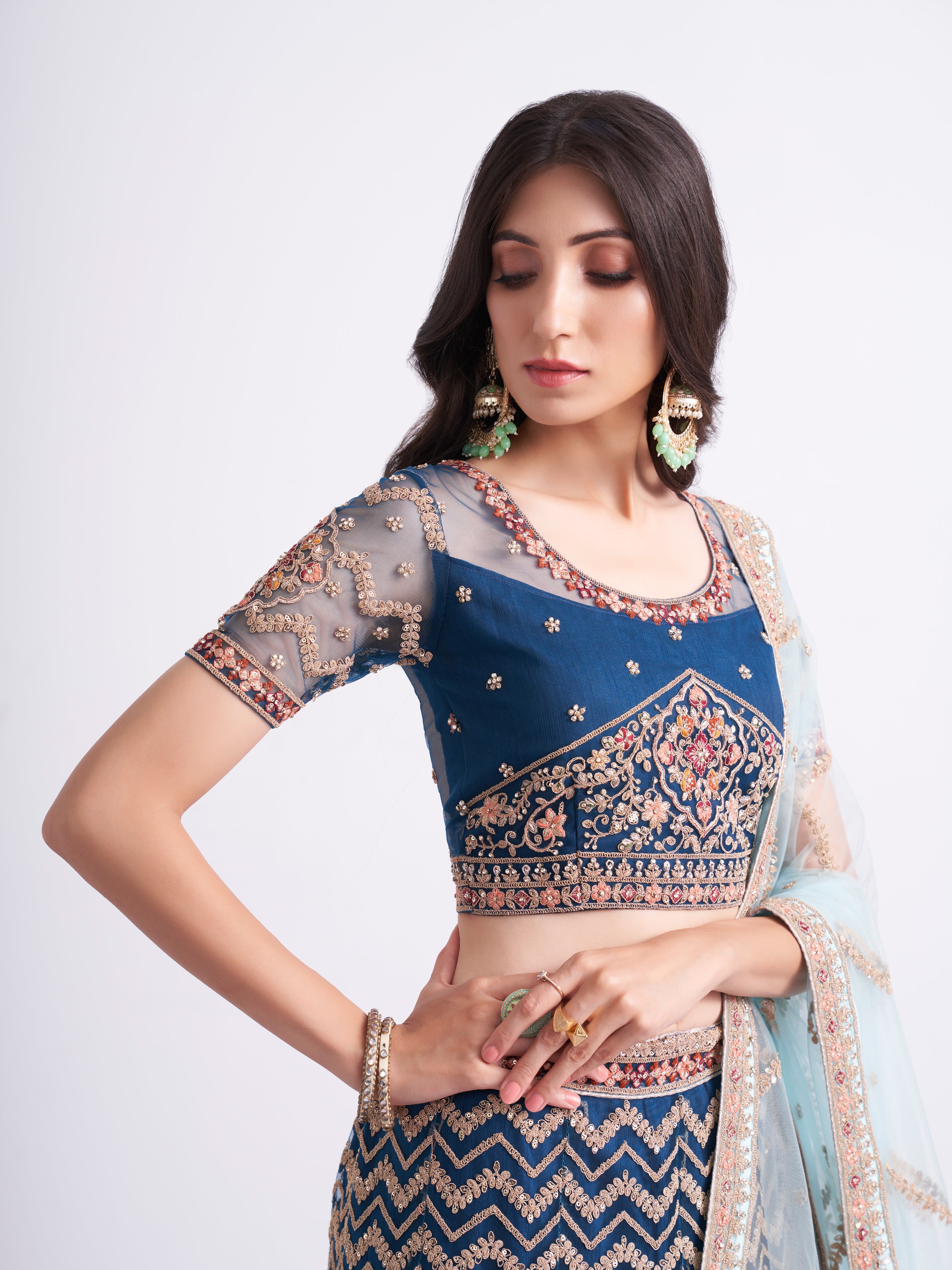 Alizeh Bridal Heritage Premium Persian Blue Heavy Embroidered Net Designer Lehenga