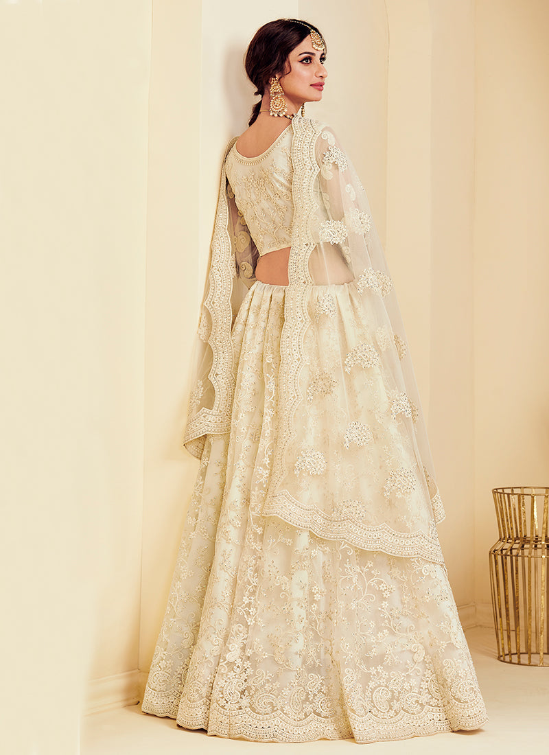 Alizeh The White Bride Ivory Color Heavy Embroidered Net Lehenga
