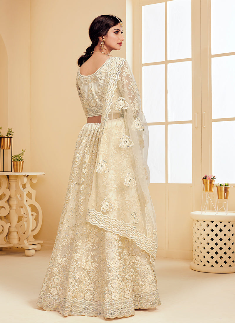 Alizeh The White Bride Ivory Heavy Emboidered Designer Net Lehenga
