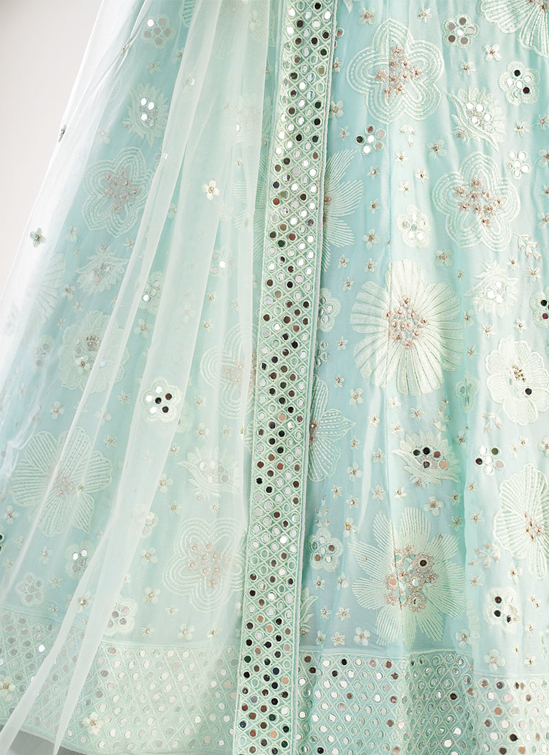 Alizeh Bridal Heritage Premium Sea Green Heavy Embroidered Net Bridal Lehenga