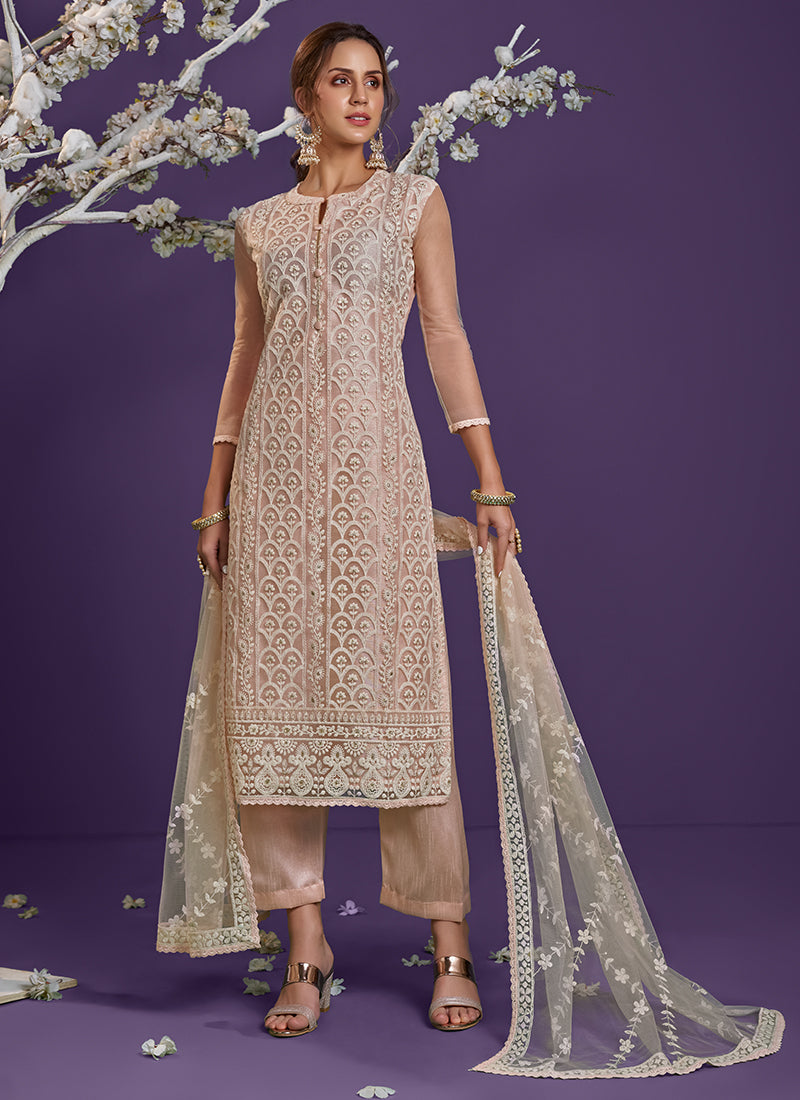 lucknowi cotton thread embroidered dresses