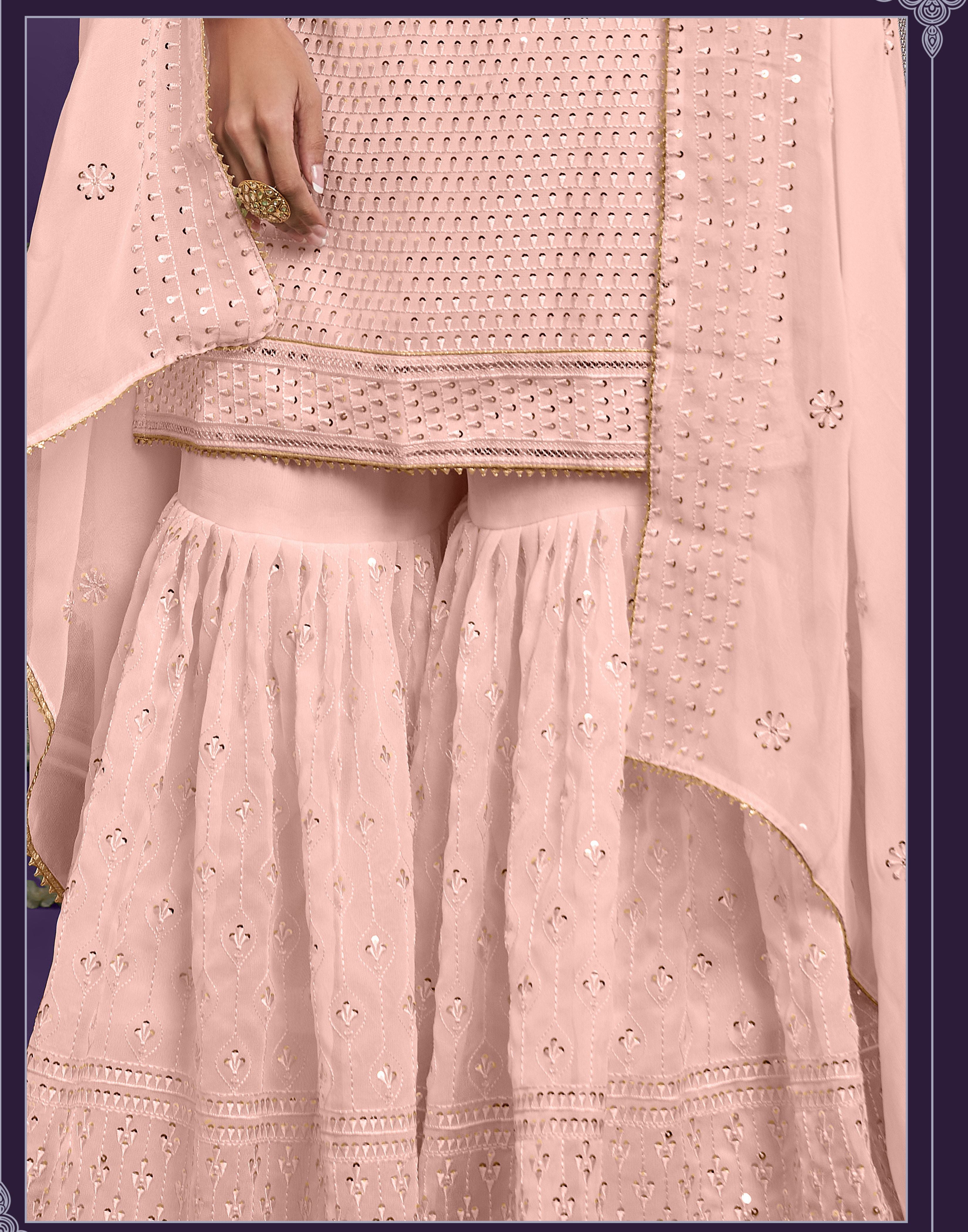 Alizeh Zaida Peach Heavy Embroidered Georgette Sharara Set