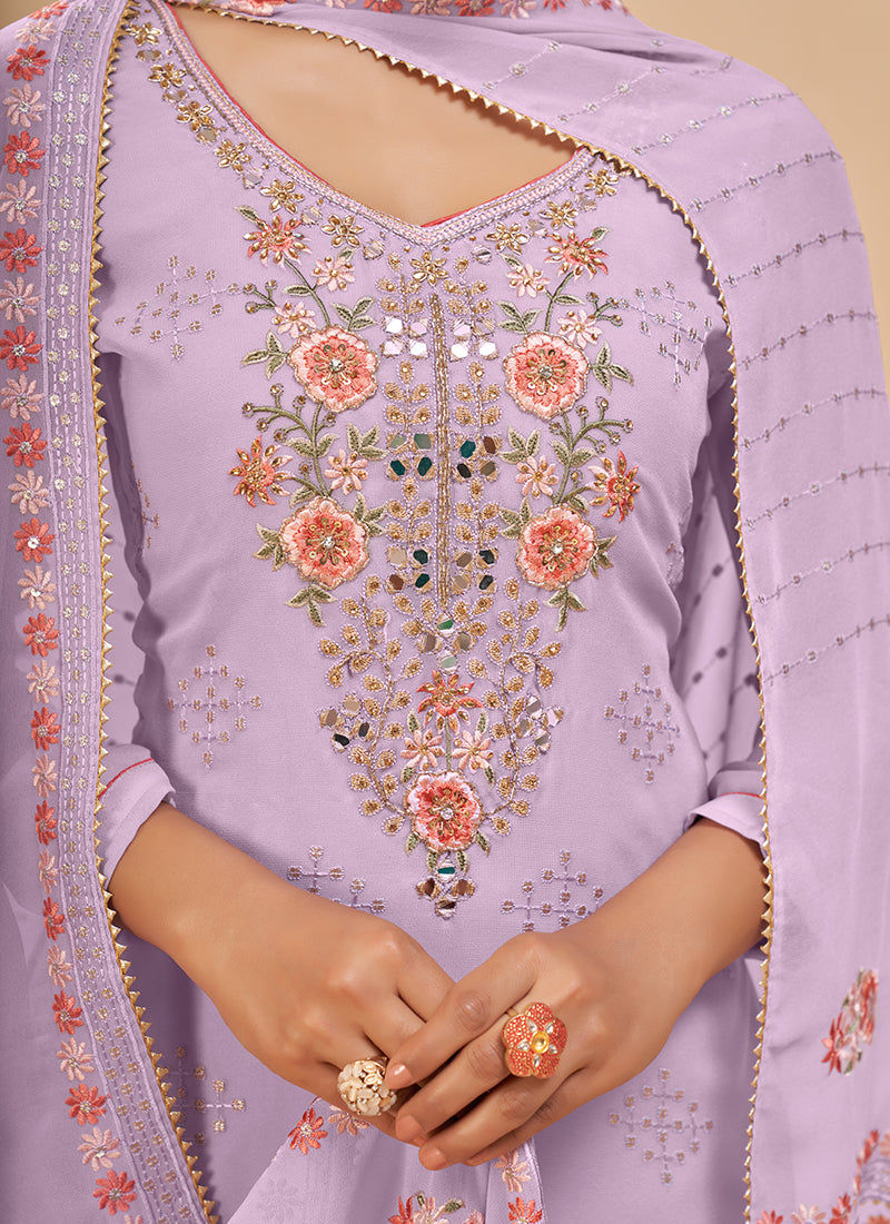 Alizeh Murad Lavender Designer Georgette Straight Pant Style Salwar Kameez
