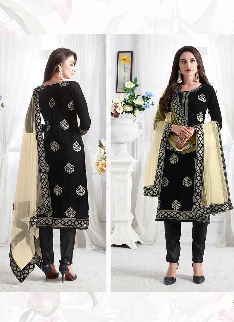 Alizeh Zaida 10001 B Black Color Sequin Embroidered Suit