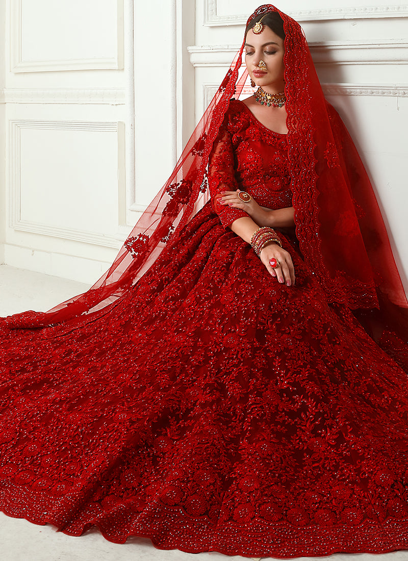 Alizeh Bridal Heritage Deep Red Heavy Embroidered Bridal Lehenga