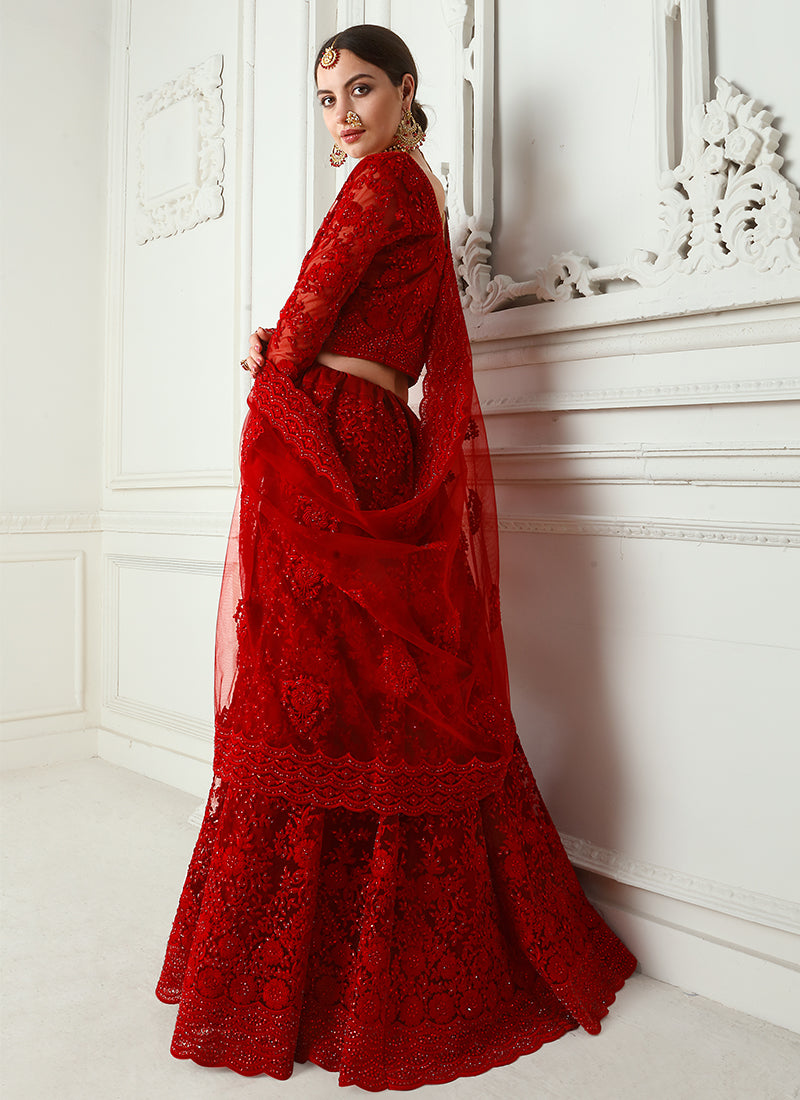 Alizeh Bridal Heritage Deep Red Heavy Embroidered Bridal Lehenga
